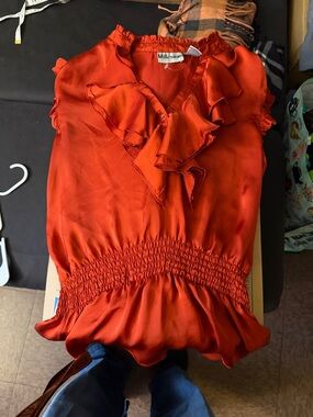 Millennium Scarlet Ruffle Satin Blouse